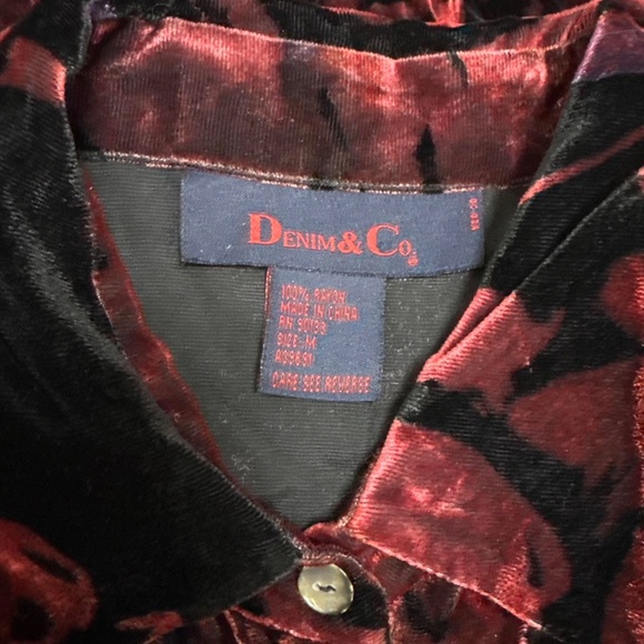 Vintage Velvet Burnout Floral Button-Down – Burgundy/Black – Size M - Picture 7 of 7